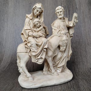 Ceramic Flight Into Egypt 9&quot; Joseph, Mary Baby Jesus Religious Statue Relief Old