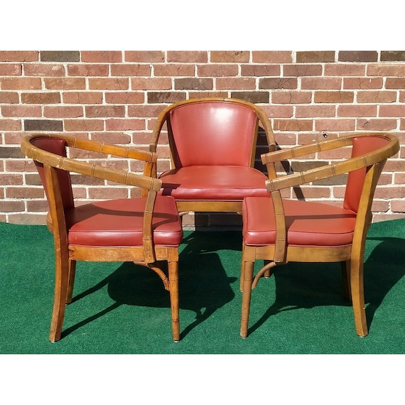 3 Shelby Williams Red Vinyl Upholstered Arm Chairs Vintage Bamboo Look Retro Accent Chairs FREE DELIVERY Etsy