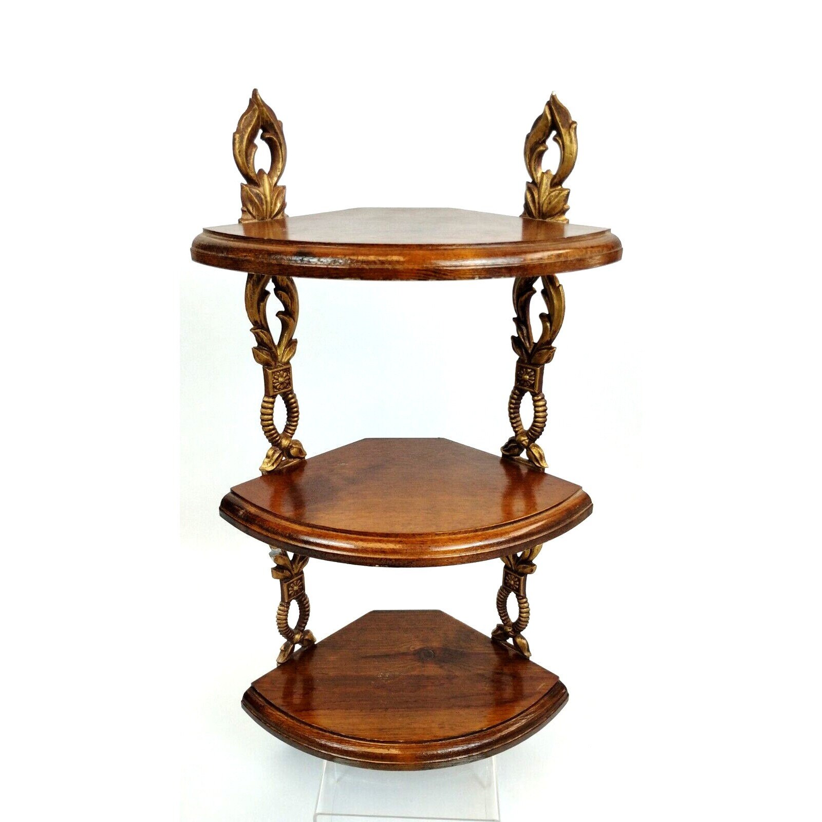 60s Sexton Wood & Cast Metal Corner Shelf 3 Tier 20