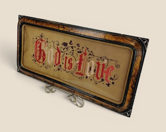 Victorian "God Is Love" Paper Punch Sampler Eastlake Faux Bois Frame 24" Folk