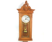 VTG Strausbourg Manor 29 quot Wall Clock Carved Wood Cabinet Westminster Chime Quartz