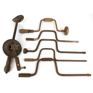 Vintage Auger Hand Brace Drills Crank Tool Lot Rustic Decor Industrial Steampunk