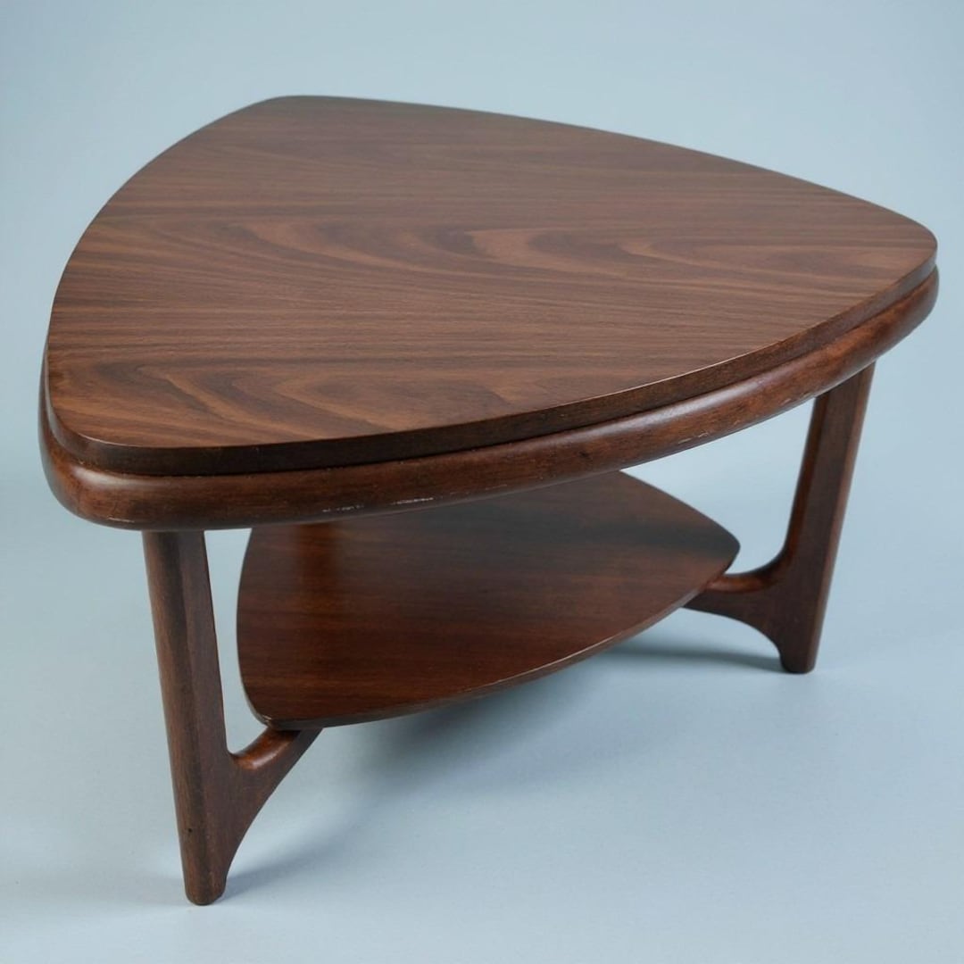 60s 70s　MASTERMAN アンティーク　看板 テーラー 70s Mersman Guitar Pick Triangle 2-tier End Table 37-5 Dark Walnut