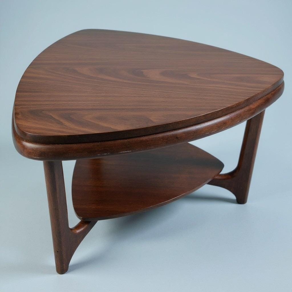 70s Mersman Guitar Pick Triangle 2-tier End Table 37-5 Dark Walnut