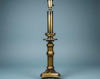 French Solid Brass Altar Candlestick Torchiere Lamp 31” Neoclassical Scrollwork Feet
