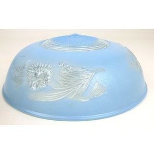 10&quot; Glass Ceiling Light Shade Blue/Clear Flower Accents Art Deco Textured 3 Hole