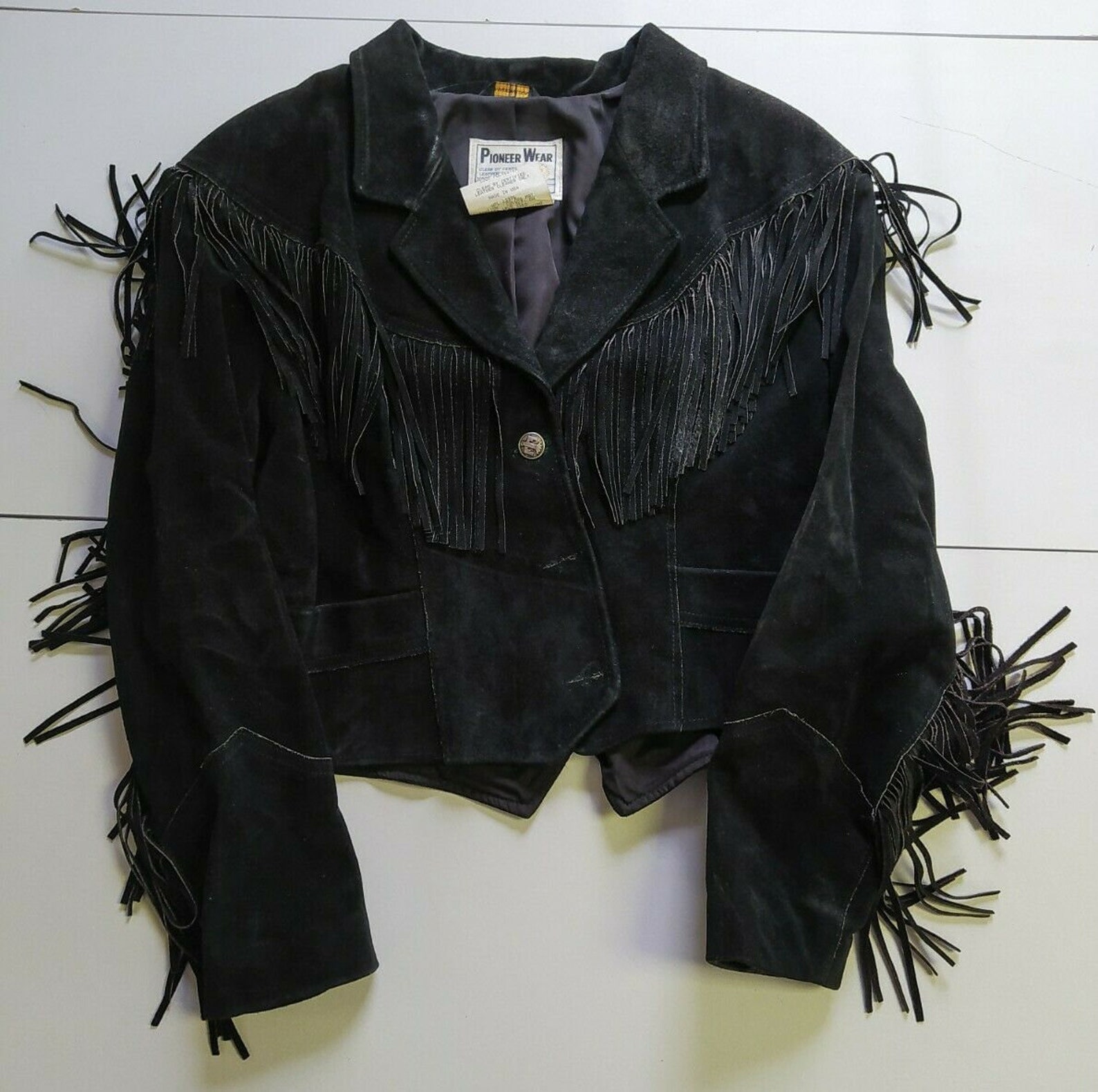 VTG PIONEER WEAR 12 Black Suede Fringe Leather Jacket Country | Etsy