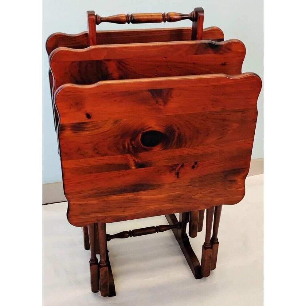 4 Ethan Allen Rustic Pine Wood Folding TV Tray Side End Tables