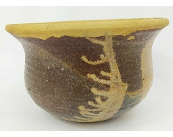 7.5 "Rustieke HandGeworpen Studio Aardewerk Bowl Bruin Gesigneerd Nicki Steengoed Uniek