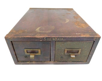 Vintage Shaw Walker Wood Army Green Files Cabinet - Etsy