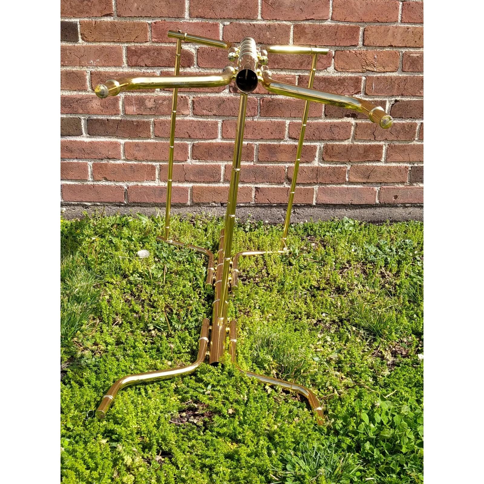 Gold Faux Bamboo Quilt Towel Rack Holder Brass Chinoiserie