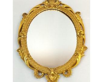 Ornate Gold Wall Mirror Oval 21X14" Resin Hollywood Regency Rococo Gilded VTG