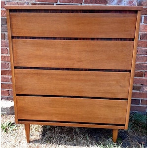 Bassett Gala MCM Danish 4 Drawer Highboy Chest of Drawers Dresser FREE SHIPPING