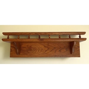 Amish Handmade Solid Oak Wood Wall Shelf w/Spindle Rail 24&quot; Rustic Country Nice