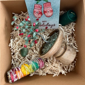 Christmas gift package Holiday Gift Tree of life sculpture with Moss Agate & Red Coral wired tree of life gift set