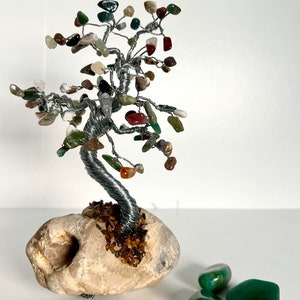Holiday Tree of Life Sculpture with Agate - Christmas Gift - Wire-Wrapped Healing Stone - On Sale- home favorites