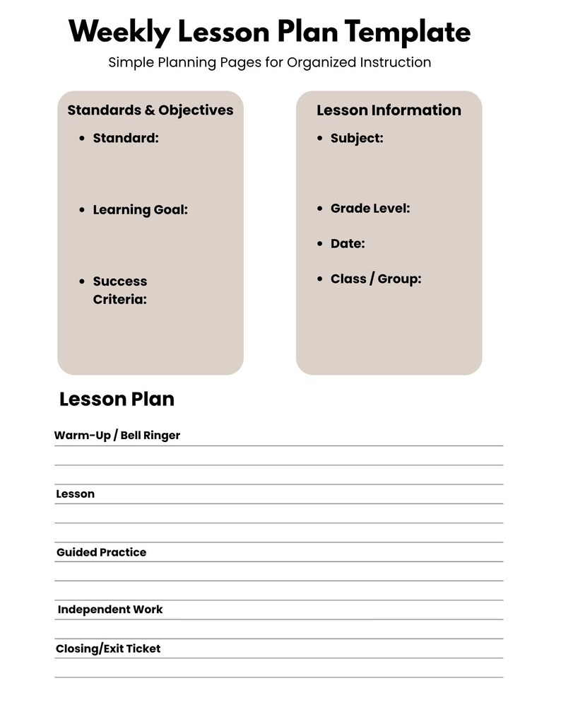 Editable Weekly Lesson Plan Template | Teacher Planner Pages (digital ...