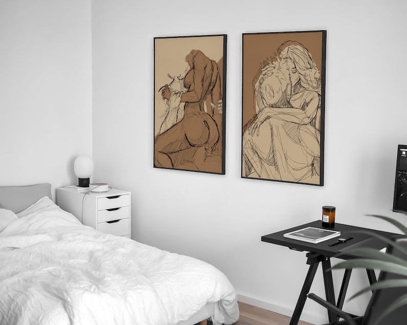 Miłość nr 02, [Czarny, Złamana biel lub Brązowy], Sztuka ścienna, Plakat erotyczny, Ilustracja seksualna, Ilustracja seksu, Brązowy
