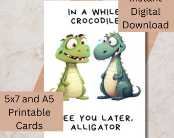 Goodbye Alligator Printable Card – Farewell, See You Later (Digital Download)