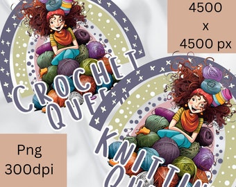 Knitting Queen Png printable, Crochet Queen png, Craft lady, Sublimation mug design, knitt Printable, Crochet, wool needle, digital design.