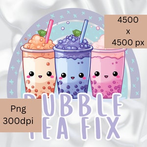 Cute Bubble Tea PNG, Cartoon Pastel Rainbow Design (Digital Download)