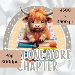 Highland cow Png printable, highland cow png, readers clipart, reading png, bookmark, magnet, digital download, baby highland cow.