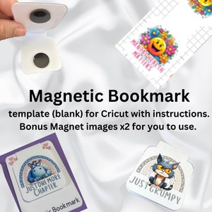 Cricut templates for magnetic bookmarks square, circle, flower shape, Print and Cut, Blank for adding own images, BONUS Image, design space.