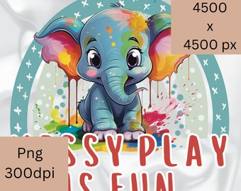 Chaotisch spielen Elefant png, Sublimationsdesign, unordentliches Spielen macht Spaß, Kinder, Kinder, Kinder, Kinder, Klassenzimmer, Lehrer, Tshirt, Farbe.