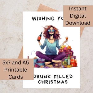 Betrunken Humor druckbare Geburtstagskarte, betrunken Humor Weihnachtskarte druckbare, lustige Karte für Erwachsene, Freunde, Familie, Kollegen, weibliche Version.