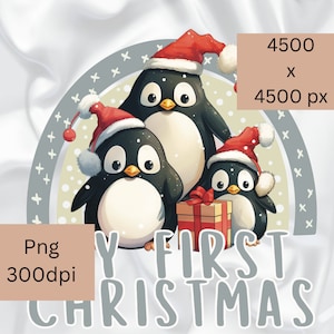 Babys första jul Pingvinfamilj PNG Clipart (digital nedladdning)
