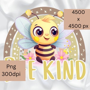 Bee Kind Png printable, Bee png, readers clipart, reading png, rainbow bee, bookmark, magnet, digital download, baby bee, cartoon bee.
