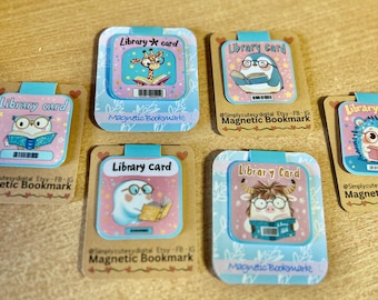 Library Card Magnetic Bookmark, Animal Designs (PNG File)