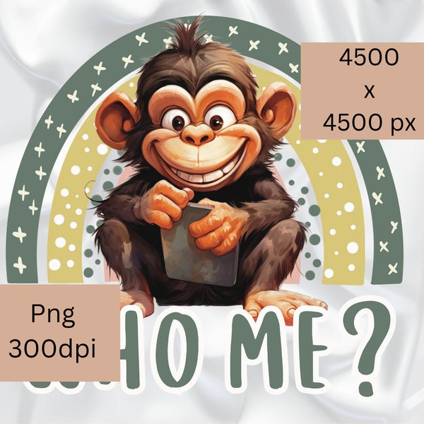 Funny Monkey png, Monkey Sublimation design, Monkey clipart, Who me?, Funny innocent Monkey, cheeky monkey, t-shirt design, mug design.