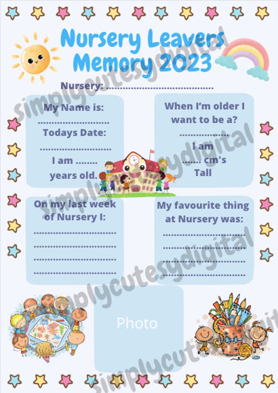 Nursery School Leavers 2023 Printable Keepsake Memory School Etsy
