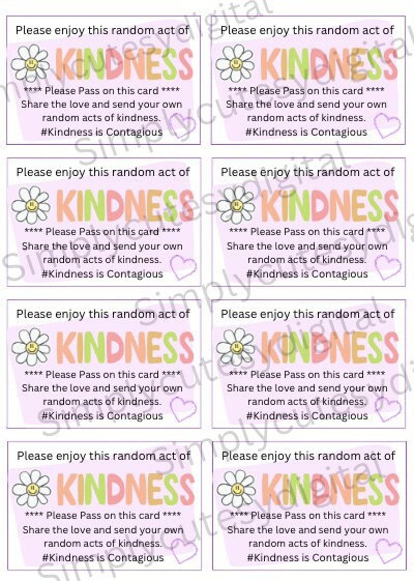 Printable Random Act of Kindness Cards, RAOK, Kindness is Contagious ...