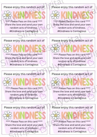 Printable Random Act of Kindness Cards, RAOK, Kindness is Contagious ...