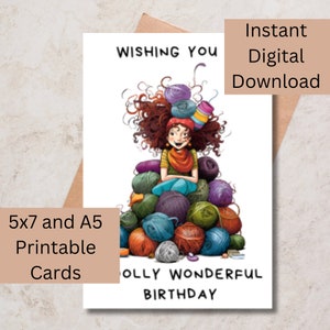 Strickerinnen druckbare Geburtstagskarte, häkeln Geburtstag, lustiger Humor Geburtstagskarte, Karte zum sofortigen Download, wolliger Geburtstag, Wolle, Strickkarte.
