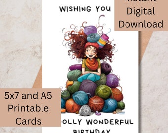 Strickerinnen druckbare Geburtstagskarte, häkeln Geburtstag, lustiger Humor Geburtstagskarte, Karte zum sofortigen Download, wolliger Geburtstag, Wolle, Strickkarte.