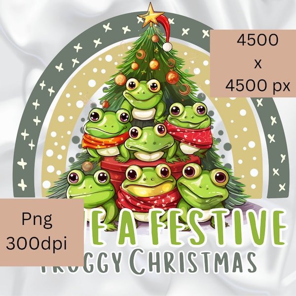 Festive froggy christmas Png printable, Happy Christmas PNG, Christmas sublimation, xmas frogs, frog christmas tree clipart, frog png,