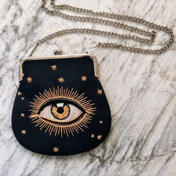 Evil eye coin purse, evil eye embroidered bag, crossbody bag, evil eye purse, clutch bag