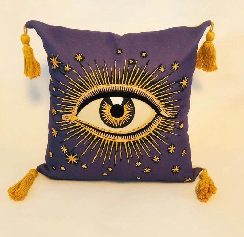 Decorative evil eye embroidered PILLOW COVER evil eye pillow | Etsy