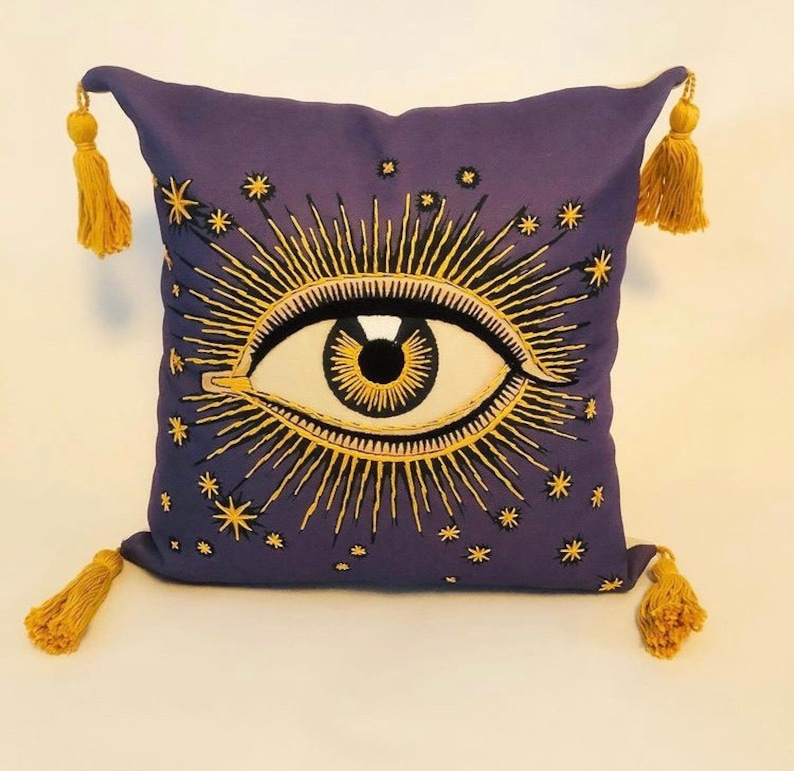 Decorative evil eye embroidered PILLOW COVER evil eye pillow Etsy