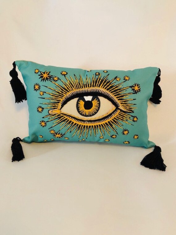 Decorative evil eye embroidered PILLOW COVER bohemian pillow Etsy
