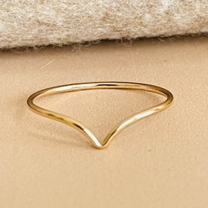 May include: A simple gold ring with a V-shaped design.