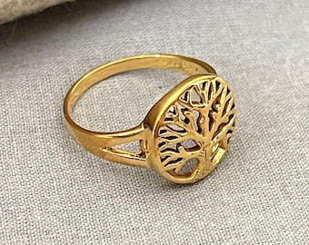 Gold Plated Sterling Silver Tree of Life Ring - Symbol of Growth and Strength