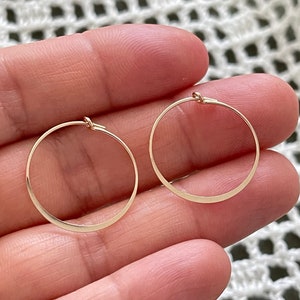 14k Gold Filled Tarnish Resistant Half Flat Wire Hoop Earrings Hypoallergenic Hoops