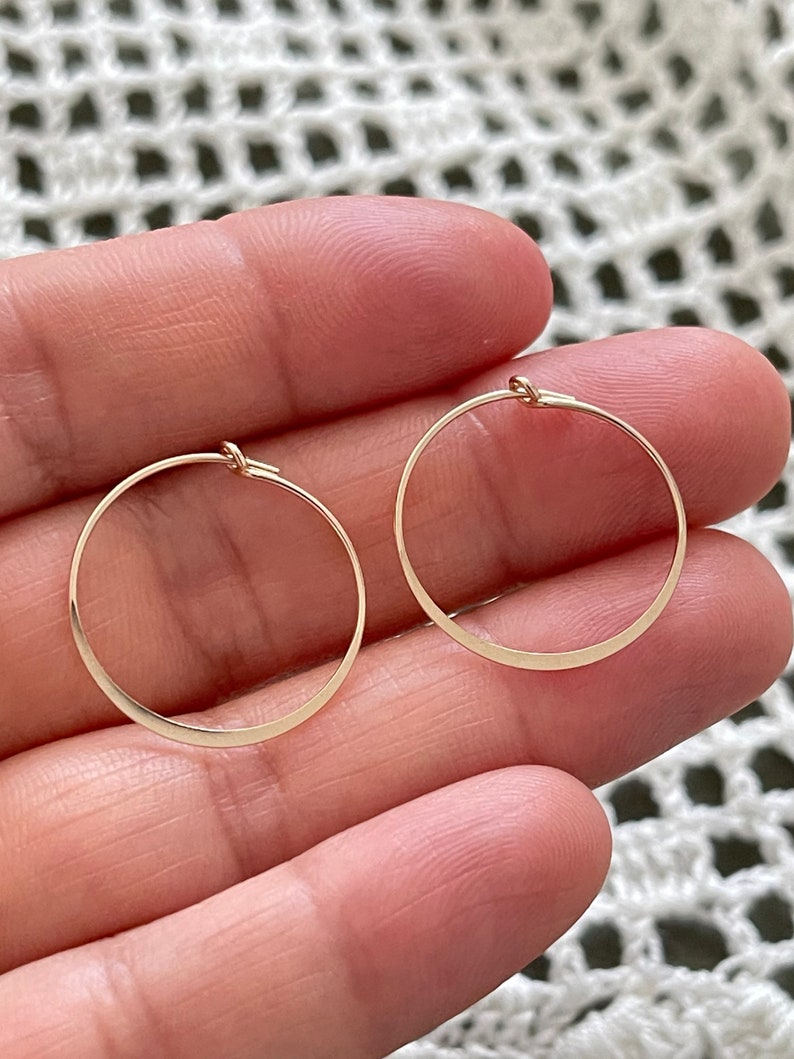 14k Gold Filled Tarnish Resistant Half Flat Wire Hoop Earrings Hypoallergenic Hoops