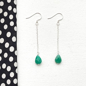 Dangle And Drop Earrings In Gold And Silver With Jade, Dainty Sterling Silver Drop Earrings, 14K Tarnish Resistance Gold Filled Earrings