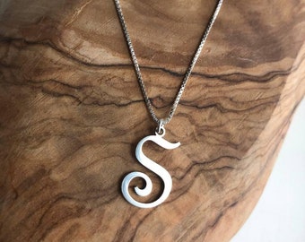 Sterling Silver Initial Necklace, Personalized Letter Pendant