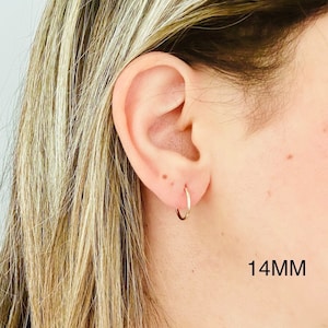 14K Gold Filled Tarnish Resistant, Small 10mm,12mm, 14mm, 16-26mm, Hypoallergenic Hoops, Earrings, Endless Hoops Sleeper Earrings 14kt Gold image 4